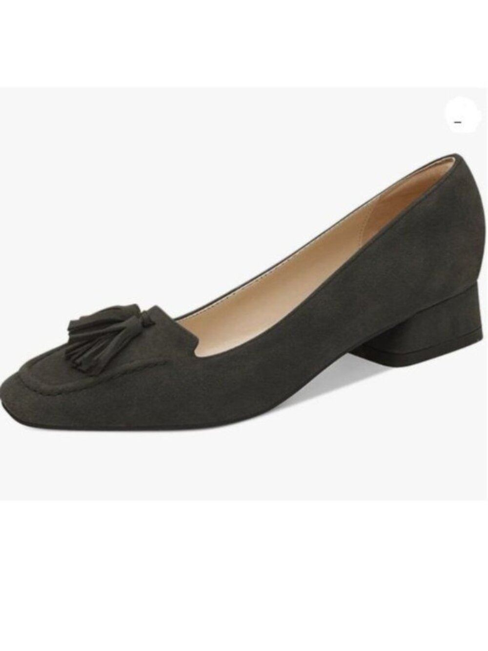 YDN Women Chunky Block Low Heel Loafers Square Toe Tassel Fringed Pumps Grey